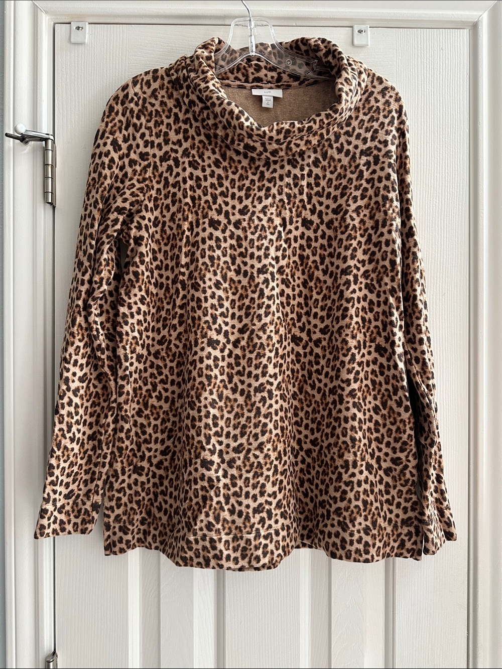 J. Jill Leopard Print Cowl Neck Top Brown and Black Small Tall Animal Print